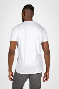 เสื้อยืดคอตตอนสีขาวทรงหลวมโอเวอร์ไซส์แบบดรอปโชว์เดอร์สุดหรู แบรนด์สั่งทำได้  ผ้าคอตตอน 100% สำหรับผู้ชาย - Product Image 4