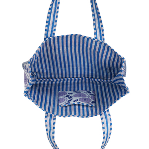 Quilted Cotton Open Tote <b>Bag</b> Women White Blue Marigold Block Print <b>Large</b> <b>Shoulder</b> <b>Bag</b> Handmade India Boho Beach Shopping <b>Bag</b> - Product Image 3
