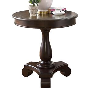 Espresso Rene <b>Round</b> Wood Pedestal <b>Side</b> <b>Table</b> Elegant Coffee <b>Tables</b> Collection - Product Image 4