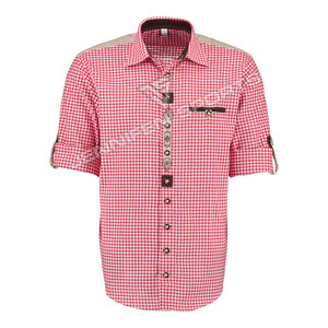 Men's Casual Long Sleeve Check Slim Fit Bavarian Dress <b>Shirts</b> <b>Red</b>&White Lederhosen Custom Winter Lederhosen For Men - Product Image 2