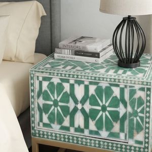 Modern Geometric Pattern Metal Frame Nightstand <b>Storage</b> Cabinet with Drawer Home Furniture Bedroom <b>Side</b> <b>Table</b> - Product Image 4