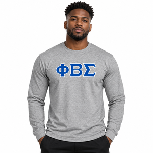 Phi Beta Sigma Light <b>Grey</b> Long Sleeve <b>T</b> <b>Shirt</b> with Blue White Greek Letter Chest Print O Neck Ribbed Sleeve Cuffs Unisex Greek - Product Image 2