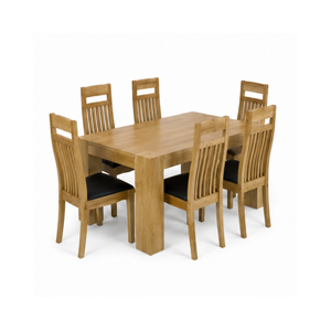Ensemble de salle à manger en teck rectangulaire unique et luxueux ARTERRA, table de salle à manger moderne pour cuisine, chaises à dossier à lattes, utilisation en restaurant - Product Image 1
