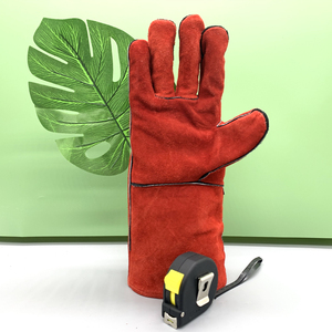 Gants de sécurité en cuir rouge, écologiques, protection thermique, utilisation extérieure en hiver, longueur standard, style uni, non doublés - Product Image 6