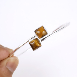 Wholesale 925 Sterling Silver Natural Tiger Eye Plated Cuff <b>Bracelet</b> Square <b>Stone</b> Handmade Gemstone Bangle Jewelry for Women - Product Image 3