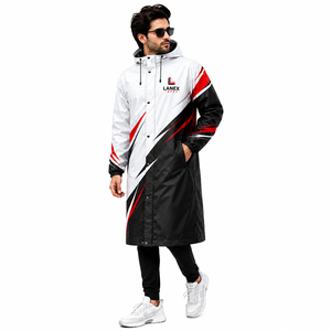 Veste de pluie à capuche imperméable personnalisée pour homme, en polyester enduit de PVC, doublée de polaire, coupe-vent, pour le travail en extérieur - Product Image 3