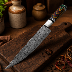 Custom Handmade Chef <b>Knife</b> Damascus Steel Wood Handle Leather Sheath 8-9.9in Blade Ambidextrous Modern Design Extra <b>Sharp</b> - Product Image 1