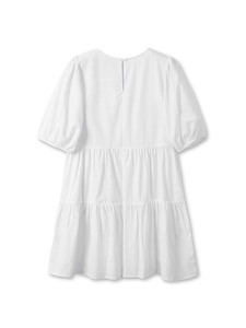 Women's Linen-Look Cotton Tiered Mini <b>Dress</b> Short Puff Sleeve Neck Korean Simple Casual Spring Summer High Waist ODM One-Piece - Product Image 2