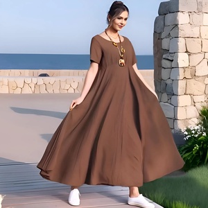 Vintage Style Organic Soft Linen Cotton Bell Sleeve Midi <b>Dress</b> Side Pockets High Waist Plus Size Breathable A-Line Casual Daily - Product Image 2