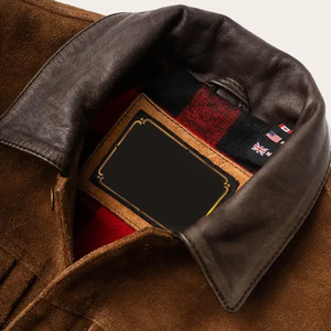 <b>Men's</b> Brown Leather <b>Jacket</b> Moto Biker Style Turn-down Collar Zipper Closure Regular Fit Autumn Wear Solid Color <b>Suede</b> Back - Product Image 4