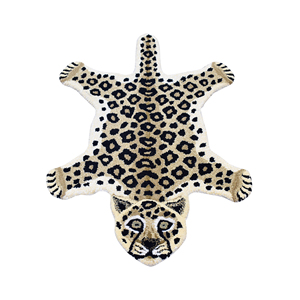 Tapis de sol pour enfants moderne en laine douce tuftée à la main, tapis de zone en forme d'animal léopard marron, tapis d'appoint mignon en forme de silhouette de guépard sauvage - Product Image 1
