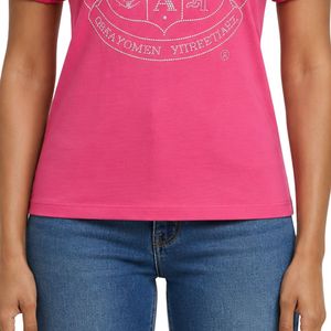 Camiseta Casual de Moda para Mujer, Color Rosa, con Diseño Gráfico de Perlas, Manga Corta, Adornada, para Uso Diario, Ropa de Verano - Product Image 5