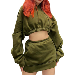 Women's Going Out 2 Piece Skirt Outfits OEM Custom Autumn Long Sleeve Drawstring Women Hoodie Skirt <b>Sets</b> - Product Image 1