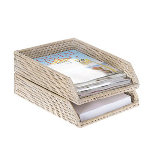 Handwoven Rattan Paper Tray Organizer 2 Tier Natural Wicker <b>Document</b> Tray Desk Organizer <b>File</b> Storage Tray Office Home Desktop - Product Image 1