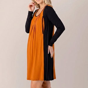 Women's Orange <b>Maternity</b> Dress Long Sleeve <b>Maternity</b> & Nursing <b>Nightgown</b> Back Closure Knee-Length Solid Knitted <b>Nightgown</b> - Product Image 1
