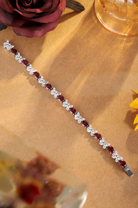 Classic 925 Silver <b>Bracelet</b> With Oval Cut Lab grown Diamonds And <b>Ruby</b> Side Stones Classic Wedding Jewelry IGI Certified - Product Image 2