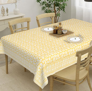 Mantel moderno de algodón puro personalizable hecho a mano amarillo claro, hermosa cubierta de mesa decorativa de boda de granja India azul - Product Image 1