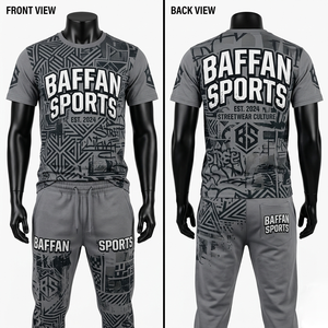 Ensemble t-shirt et pantalon de jogging en coton premium 180 GSM, couleur gris, impression par sublimation, logo personnalisé, streetwear, ensemble 2 pièces pour homme - Product Image 5