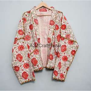 Vintage Indian Kantha Quilted <b>Jacket</b> 100% Cotton Finished Eco-Friendly Breathable Floral Pattern Full Sleeves for <b>Women</b> Girls - Product Image 6