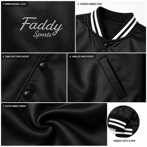Blouson universitaire noir en satin de haute qualité pour homme avec logo personnalisé, style streetwear unisexe, blouson bomber de baseball, vente en gros 2026 - Product Image 6