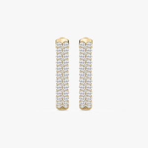 14K Yellow Gold Round Lab Grown Diamond Double Row <b>Hinge</b> Back <b>Hoop</b> <b>Earrings</b> with IGI Certification Women's Trendy Jewelry - Product Image 2
