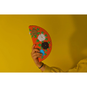 Bolso de Mano Étnico de Yute y Algodón Naranja Hecho a Mano, Estilo Moderno para Mujer, Diseño Floral, Cierre de Cremallera, Bolso de Mano Suave para la Noche - Product Image 1