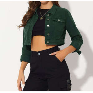 TIXAY SPORTS High Quality Women's <b>Denim</b> <b>Jacket</b> Solid Color Short Long Sleeve Casual Spring Medium Wash - Product Image 2