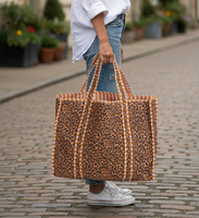 Sac fourre-tout matelassé en coton fait main léger et lavable à imprimé léopard, écologique, pour femme, mode vintage, ouvert, plage, automne