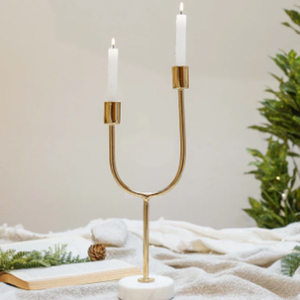 <b>Brass</b> <b>Candlestick</b> Holder With Loop Golden Arc Dual Candle Holder - Product Image 1