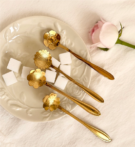 Brass Spoon <b>Flower</b> Design handle Cutlery newly Flatware Knife Fork Spoons Cutlery Set Gold Full Solid Handle Brass Spoon - Product Image 6