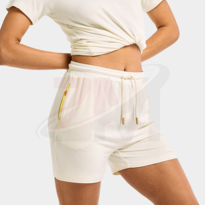 Pantalones cortos de punto de color liso para mujer con cordón y cintura elástica estilo casual blanco - Product Image 2
