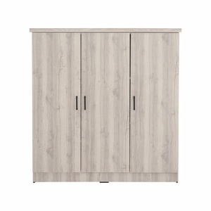 Minimalist Laminated Board Wardrobe <b>Light</b> Oak Finish Clothes Cabinet with Three Storage Doors <b>Pull</b> <b>Handles</b> Low board - Product Image 2