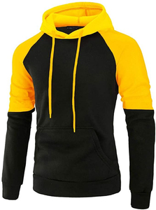 <b>Men</b> Raglan Sleeve Fleece Pullover Hoodie Solid Color Casual Sweatshirt 100% Cotton Pocket Regular Fit Winter Wear <b>Blue</b> Black - Product Image 2