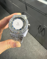 Blauer Arabischer Saphir Kristallglas Automatik VVS Diamant Luxus Edelstahl Bling Hip-Hop Antik Mode Limitierte Auflage