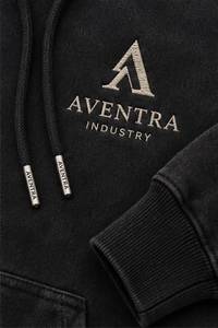 Sweat-shirt à capuche noir pour homme AVENTRA, coupe ample, en coton French Terry, décontracté, pour l'automne, avec logo sur le devant et poche - Product Image 5