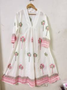 <b>White</b> Floral Dot Print Casual <b>Maxi</b> Dress V Neck a Line Sleeveless Chiffon 100% Cotton Breathable Summer Wear - Product Image 3