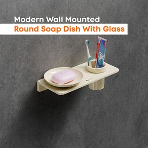 Juego de Organizador de Baño de Cerámica Terrazo Beige, Soporte para Cepillos de Dientes Montado en la Pared y Jabonera, Estante Flotante de Almacenamiento - Product Image 3