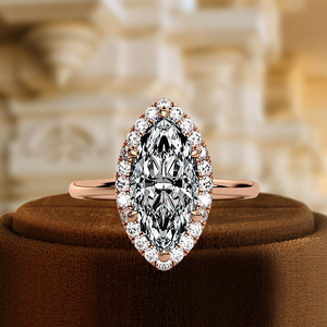 Anillo de Compromiso con Diamante Cultivado en Laboratorio de Corte Marquesa de 1 Quilate, Anillo de Boda con Halo, Anillo Hecho a Mano para Regalo de Aniversario, Anillo Certificado por IGI - Product Image 1