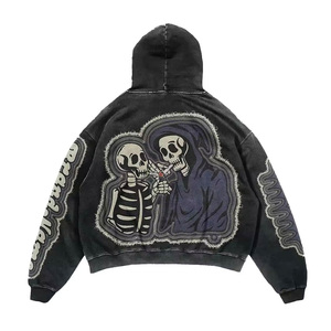 Sweat à capuche délavé et vieilli en tissu doux, style streetwear, pull unisexe, vente en gros, personnalisable - Product Image 4