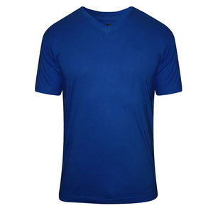 เสื้อยืดคอวีแขนสั้นผู้ชายคุณภาพพรีเมียม สั่งทำโลโก้ได้ ทรงปกติ สีน้ำเงินล้วน สไตล์ลำลอง ผ้าถัก - Product Image 1