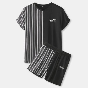 Ensemble short et t-shirt homme été, style streetwear décontracté, 2 pièces, confortable, coton, style high street - Product Image 1