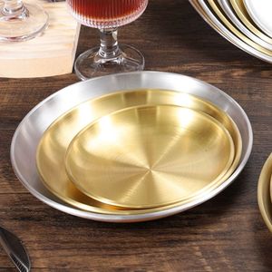 Assiette Ronde Coréenne en Acier Inoxydable Doré Épais 45CM pour Barbecue, Plateau de Service Alimentaire en Acier, Assiettes de Dîner - Product Image 4