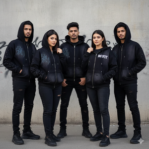 Sweat-shirts à capuche personnalisés avec logo brodé, de haute qualité, style streetwear, entièrement ornés de strass, unisexes, avec fermeture éclair - Product Image 1