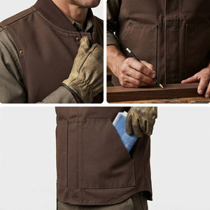 Gilet en toile pour homme à fermeture éclair, avec poche kangourou, coutures renforcées, respirant, personnalisable avec logo, prix de gros, best-seller - Product Image 6