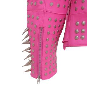 Wholesale Studded Women Leather <b>Jacket</b> Genuine Cowhide <b>Biker</b> <b>Jacket</b> with Metal Studs & Zipper - Product Image 4