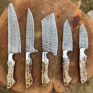 BA Enterprises 5 Piece Damascus Steel <b>Knife</b> <b>Set</b> with Customized Handle Serrated Edge Handmade Blade <b>Sharp</b> Right Hand 6-7.9in - Product Image 4