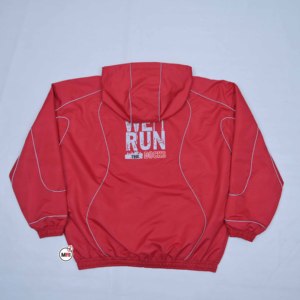 <b>Mens</b> Red Hooded Coated Windbreaker <b>Jacket</b> Windproof Sporty Style Winter Outerwear Polyester Zipper Closure Front Logo Print - Product Image 2