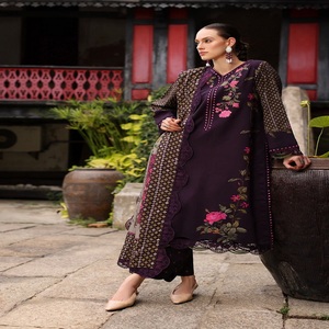Famous designer ladies winterwear kameez shalwar <b>Linen</b> fabric pakistani style suits for women embroidered printed lenin - Product Image 1