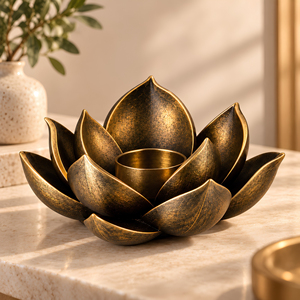 Porte-bougie en forme de fleur de lotus, en métal doré, support de bougie en forme de lotus, décoration de table, centre de table - Product Image 2