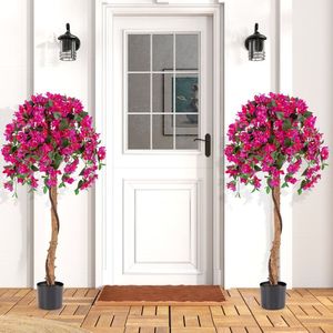 Set di 2 Alberi di Azalea Artificiali Alti 1,37 Metri con Vaso in Cemento Incluso - Product Image 2